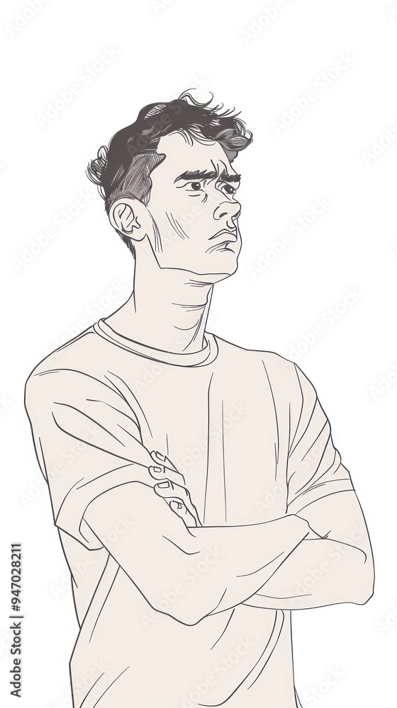 Canvas Prints Line art illustration of a man with crossed arms looking up.