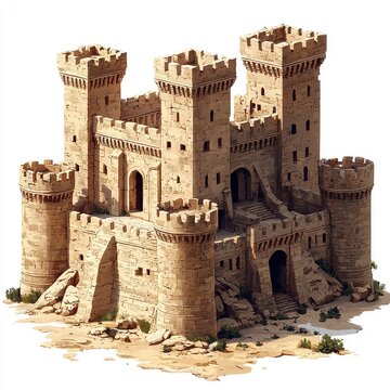 A Stone Fortress with Multiple Towers and Gateways