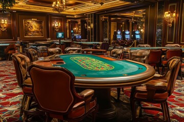 Fototapeta premium Elegant gambling table in a luxurious casino setting with sophisticated ambiance