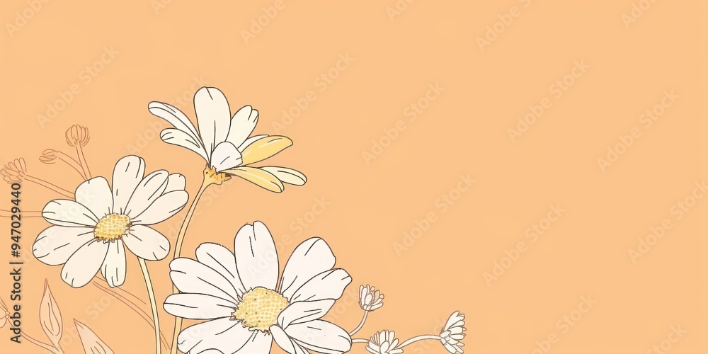 Wall mural Minimalist Daisy Flower Illustration on Peach Background.