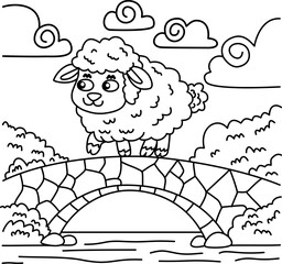 Drawing outline of a sheep walking on a bridge.eps