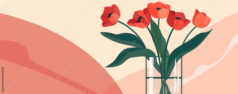 Canvas Prints red tulips in a vase on abstract background.