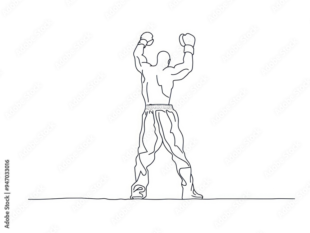 Poster Line drawing of a boxer celebrating victory.