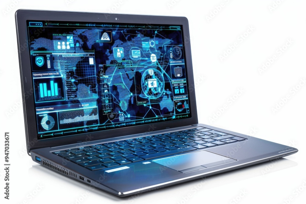 Poster A laptop computer sitting on a table with a calm and organized workspace
