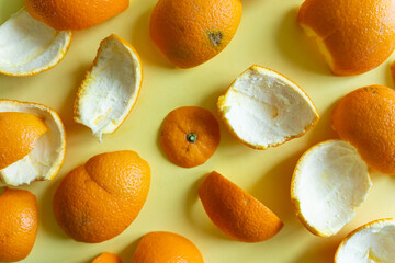 a variety of fruits and vegetables food waste on-a-yellow surface