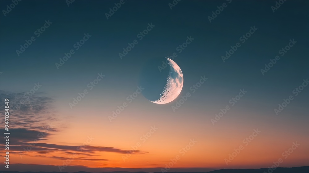 Poster a conceptual image depicting the moon fading into the dawn sky as the light of day slowly overtakes 