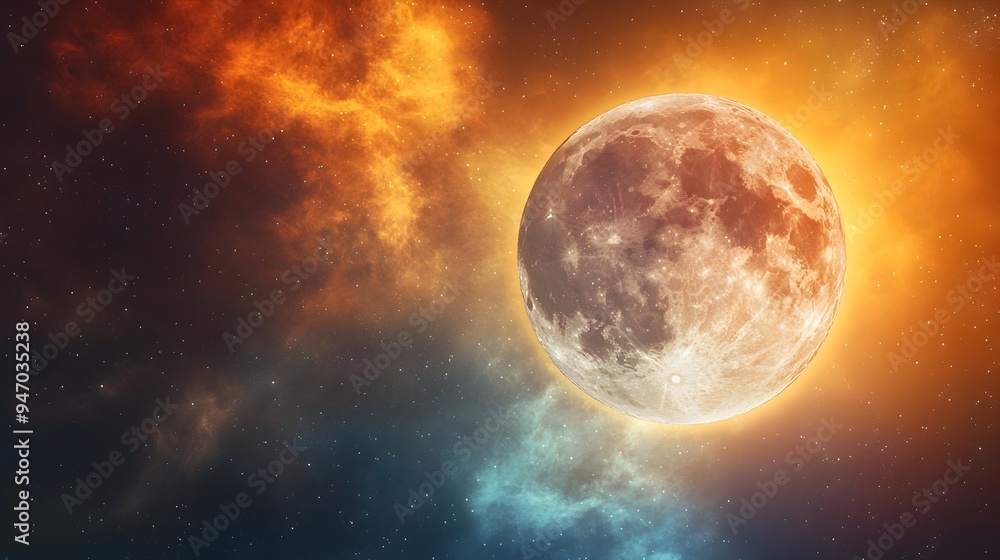 Aufkleber glowing lunar aura a contemplative cosmic landscape with shifting colors a conceptual image of the m