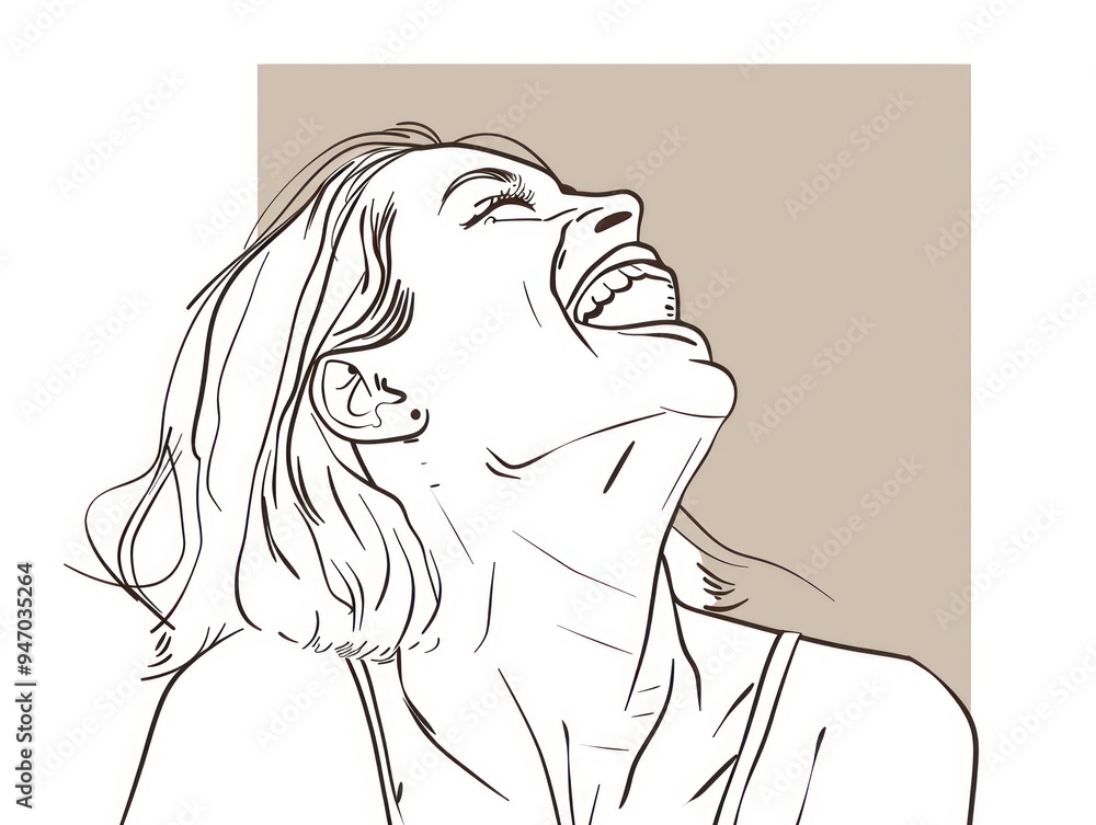 Poster Line Art Portrait of a Woman Laughing.