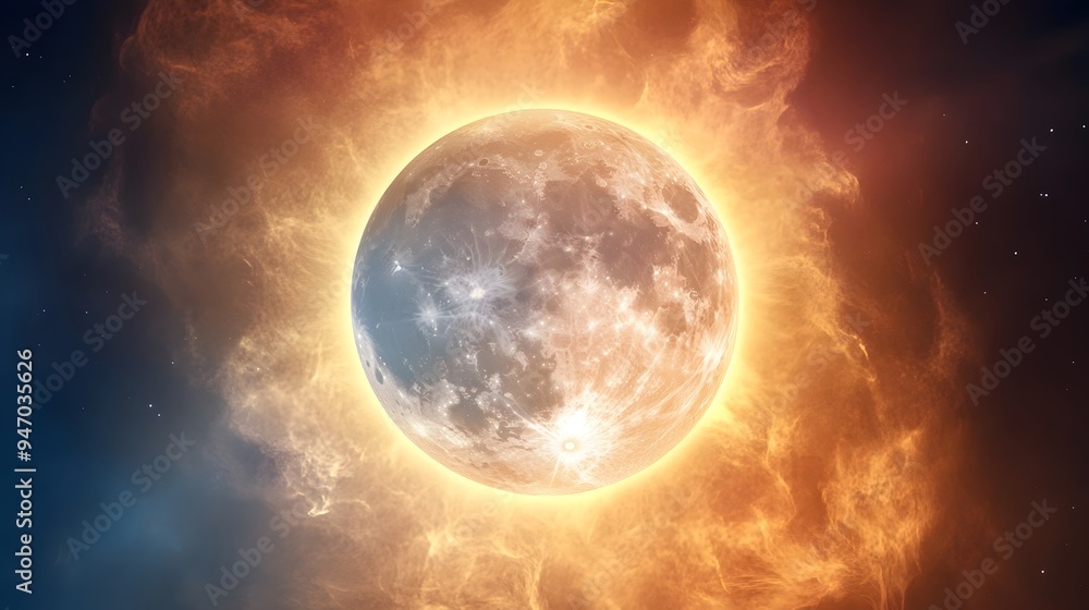Aufkleber ethereal lunar glow a conceptual celestial landscape featuring the moon surrounded by a softly shift