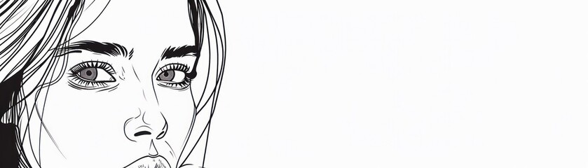Obraz premium Woman's face in black and white line art.