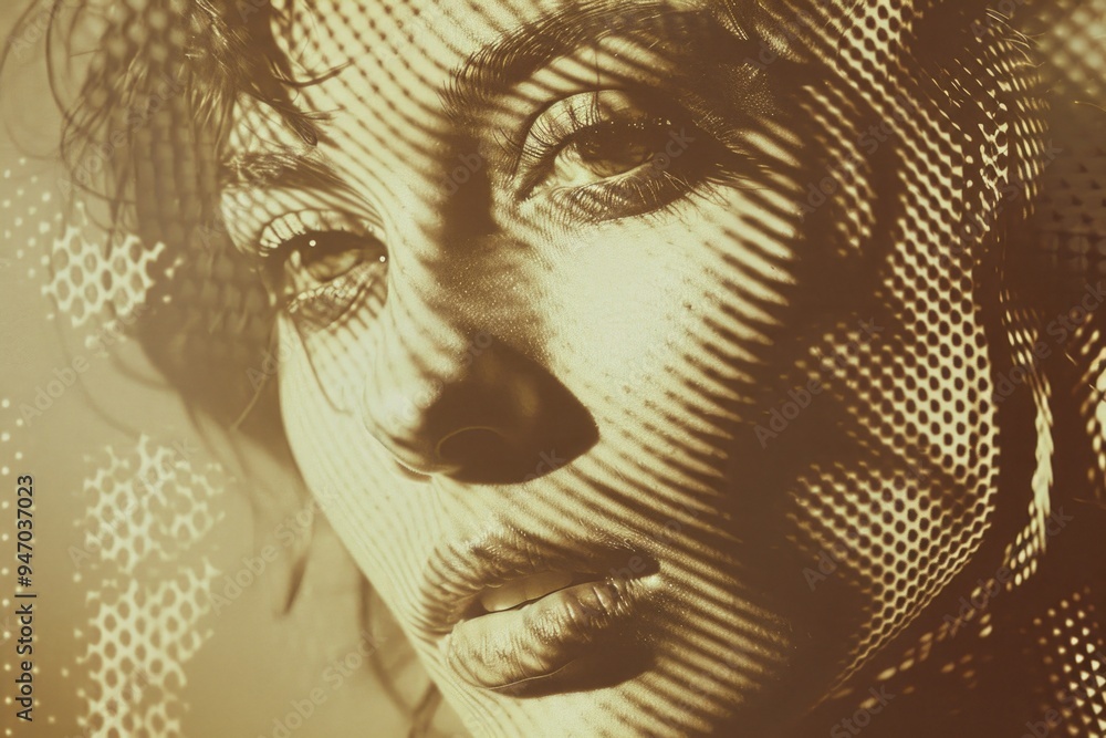 Poster a close-up shot of a woman's face covered by a veil, perfect for hiding identities or adding mystery