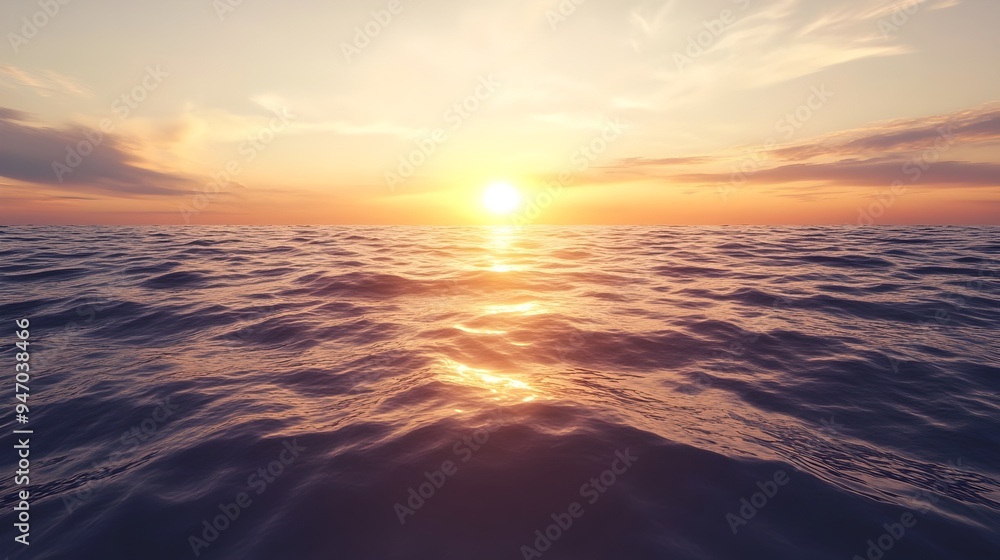 Poster captivating sunset scene with the sun s warm glow reflecting off the calm shimmering ocean waves cre