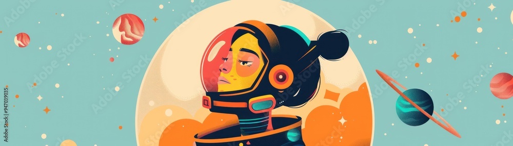 Canvas Prints Astronaut woman looking at stars.