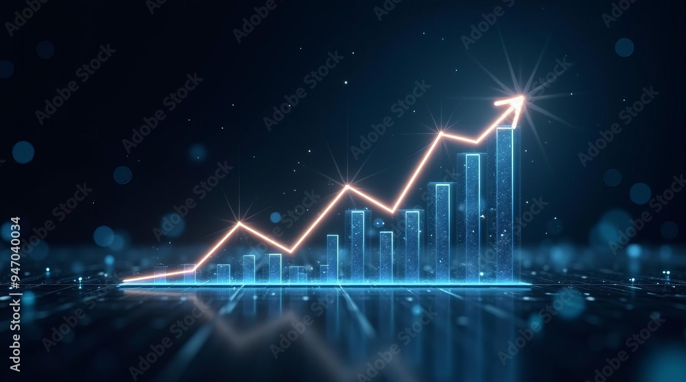 Poster glowing financial performance chart: digital business analytics and growth visualization