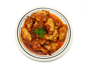 Chicken wings with sauce on white background