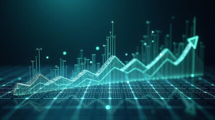 Naklejka premium Holographic Financial Growth Chart: Digital Business Analytics and Market Trend Projection