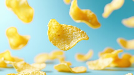 Naklejka premium Dynamic Shot of Floating Potato Chips