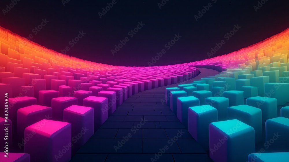 Aufkleber vibrant abstract landscape featuring colorful cubes in a wavy pattern, creating a mesmerizing 3d vis