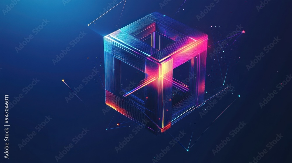 Aufkleber abstract neon cube with glowing lines and particles