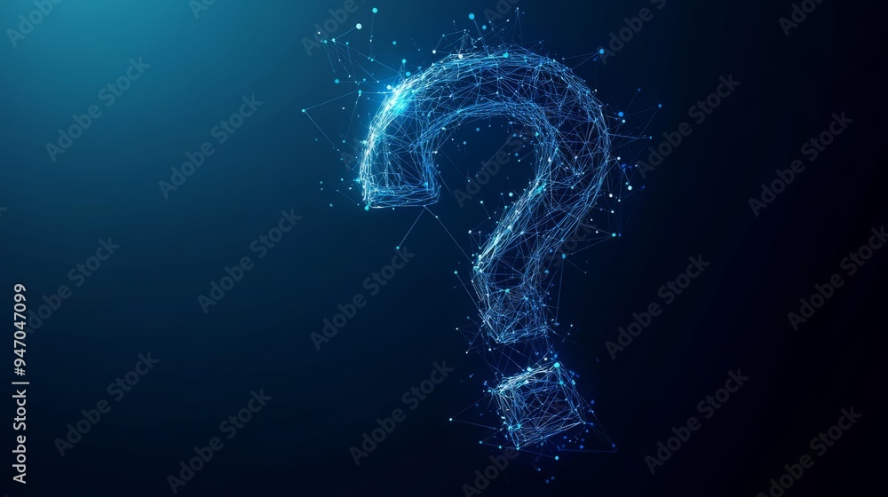 Poster abstract digital question mark. futuristic low poly wireframe ask symbol. support, help, and problem