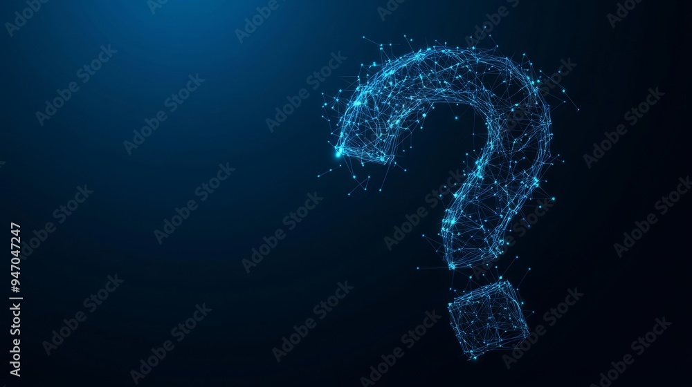 Poster abstract digital question mark. futuristic low poly wireframe ask symbol. support, help, and problem