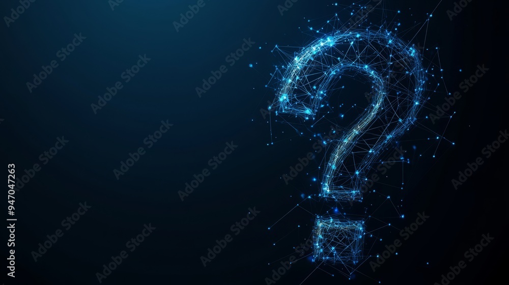 Aufkleber abstract digital question mark. futuristic low poly wireframe ask symbol. support, help, and problem