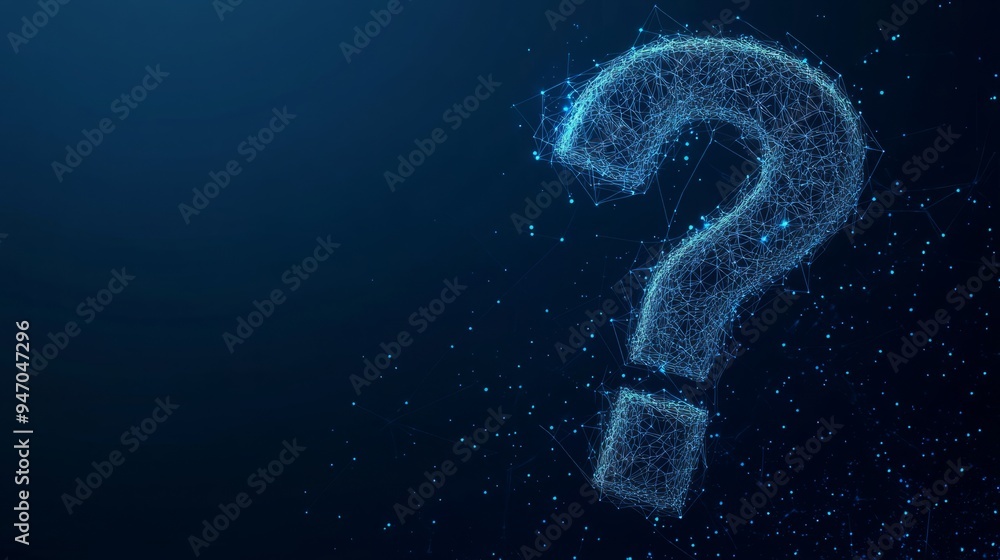 Aufkleber abstract digital question mark. futuristic low poly wireframe ask symbol. support, help, and problem