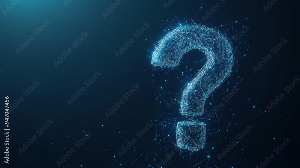 Poster abstract digital question mark. futuristic low poly wireframe ask symbol. support, help, and problem