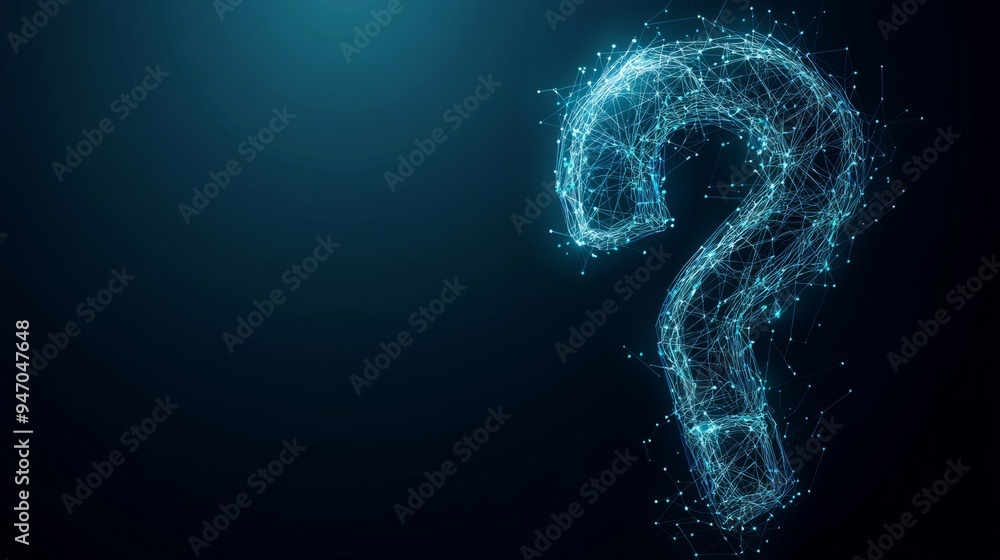 Poster abstract digital question mark. futuristic low poly wireframe ask symbol. support, help, and problem