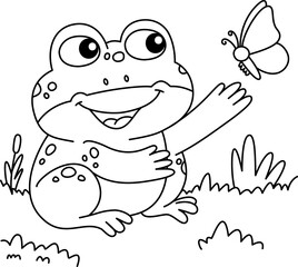 Drawing outline frog watching a butterfly and trying to touch it.eps