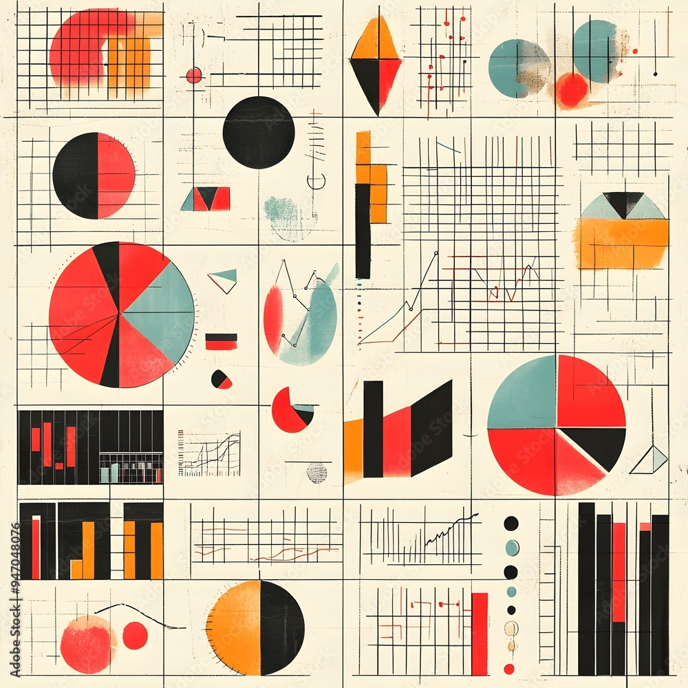 Poster repeating pattern of business graphs and charts in a clean modern design this image can be used as a