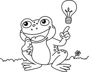 Drawing outline frog having an idea, spotlight illuminated.eps