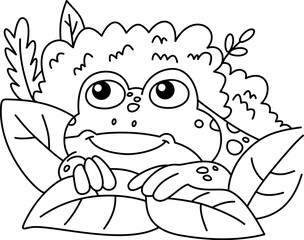Drawing outline frog hidden in the middle of leaves.eps