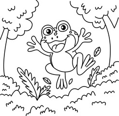 Drawing outline frog jumping in the middle of nature.eps