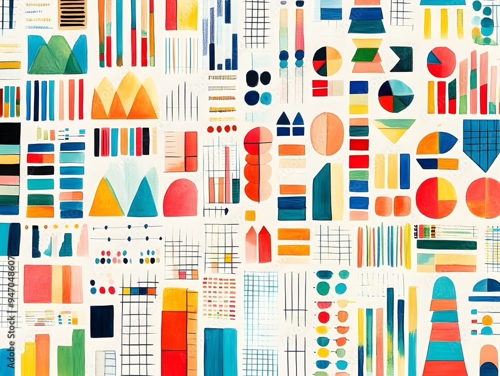 Poster seamless geometric pattern of repeating business graphs charts and data visualizations for financial