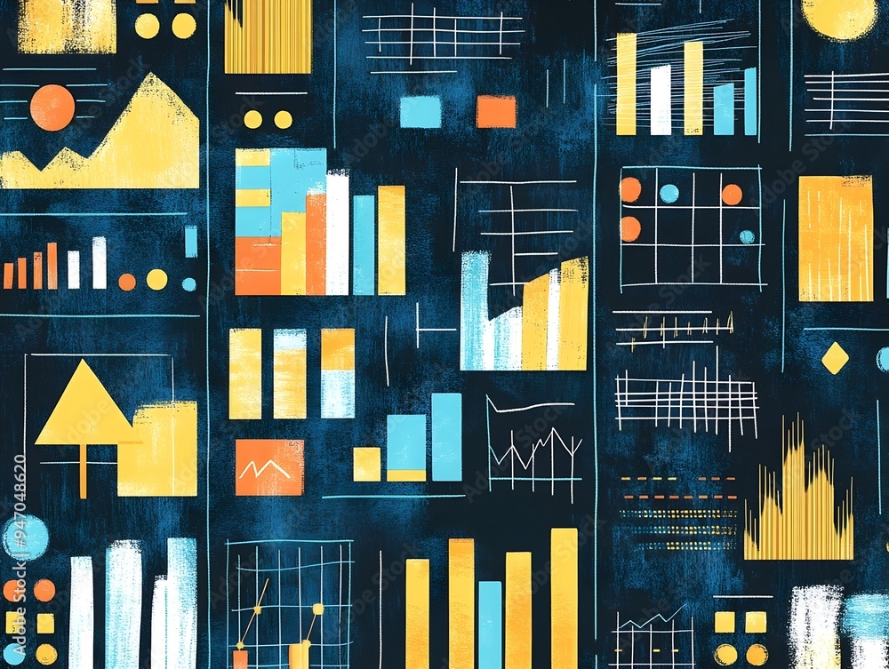 Poster seamless repeating patterns of various business charts graphs and infographic elements for corporate