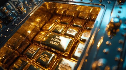 Wealth and security in retirement, focused shot of a safe filled with gold bars and secure bonds