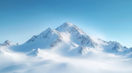 Obraz premium Stunning image of snow-covered mountain peaks under a clear blue sky. Perfect for winter, nature, and scenic themes in stock photography.