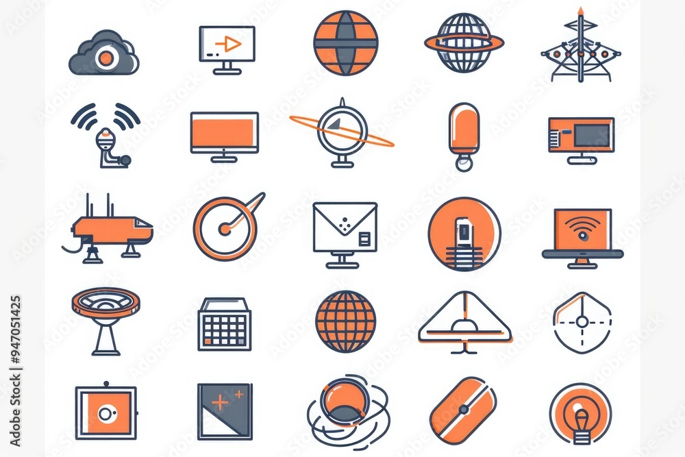 Poster A collection of different icons set against a plain white background, ideal for use in presentations or as decorative elements