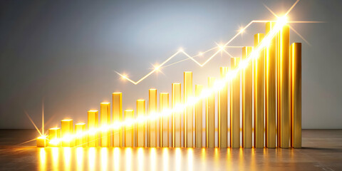 Fototapeta premium Glowing Abstract Bar Chart with Rising Data Streams Symbolizing Growth and Financial Success - Concept of Upward Financial Performance in a Moving Camera Shot