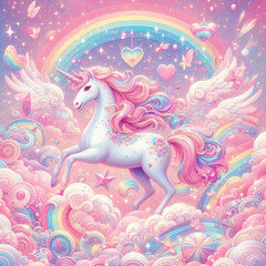 Unicorn colorful cloud background, rainbow pattern, glitter texture, pastel fantasy design, universe holographic style	