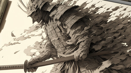 Fototapeta premium 立体的に書かれた侍