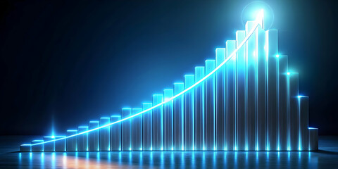Fototapeta premium Glowing Abstract Bar Chart with Rising Data Streams Symbolizing Growth and Financial Success in Photo Stock Concept