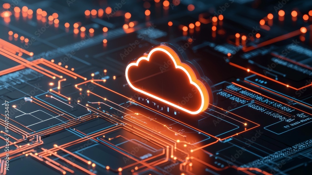 Poster a computer chip with a cloud on it