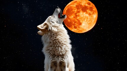 Fototapeta premium Wolf Howling on a Full Moon Night Starry Sky, Photo Realistic, Wallpaper, Cover and Screen for Smartphone, Cell Phone, PC, Laptop