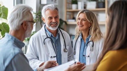 Fototapeta premium Strategic healthcare for retirement, detailed shot of a senior couple discussing healthcare strategies with a professional