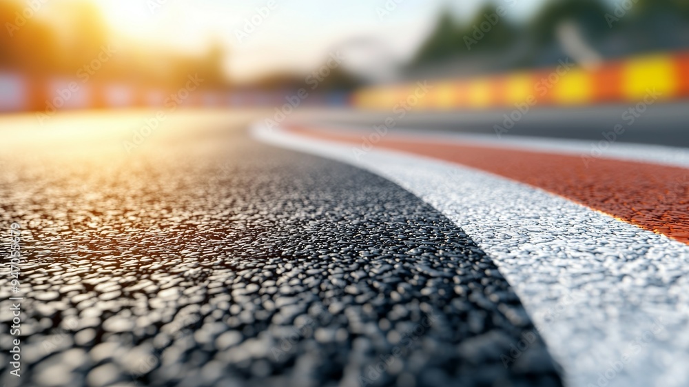 Poster a close up of a race track with a white line and red line