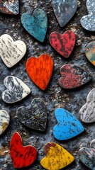 Obraz premium An artistic shot of guitar picks scattered on a textured surface, highlighting their unique designs and colors