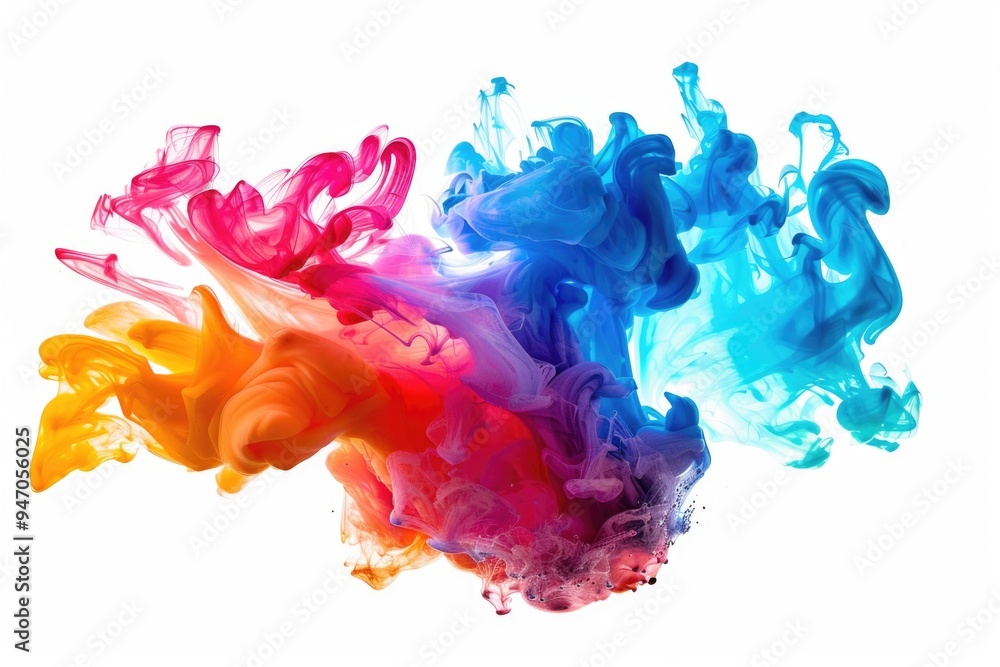 Poster a close-up shot of colorful ink spreading in water, suitable for use in designs related to creativit