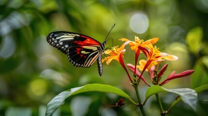 Obraz premium A butterfly delicately feeding on a flower's sweet nectar